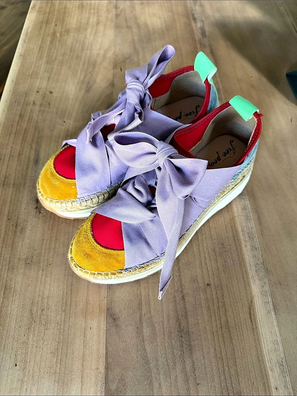 Free People Chapmin Espadrille Sneaker Wedges Purple & Red US 6